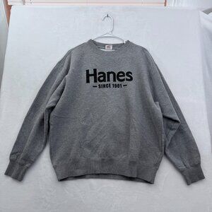 Hanes Sweatshirt Mens XL Gray Logo Graphic Fleece Pullover Crew Neck